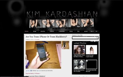 Screenshot of KimKardashian.com, celebrity daily life in immortal digital form.