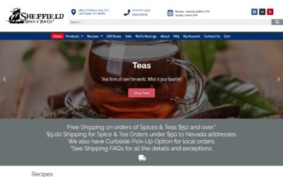 Screenshot of SheffieldSpices.com, the #1 Las Vegas location for Teas & Spices